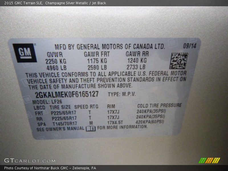 Info Tag of 2015 Terrain SLE