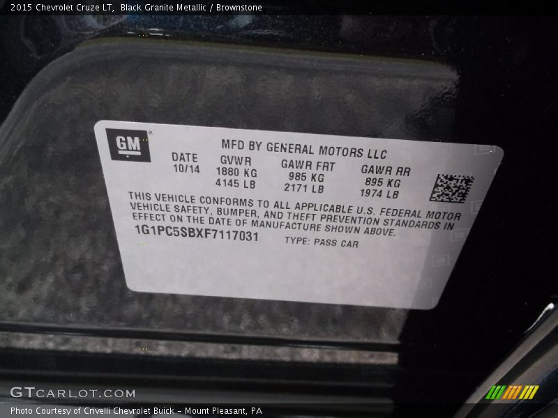 Black Granite Metallic / Brownstone 2015 Chevrolet Cruze LT