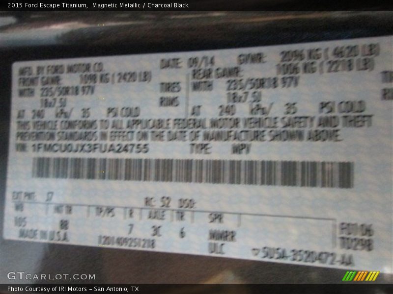Magnetic Metallic / Charcoal Black 2015 Ford Escape Titanium