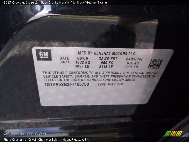 Black Granite Metallic / Jet Black/Medium Titanium 2015 Chevrolet Cruze LS
