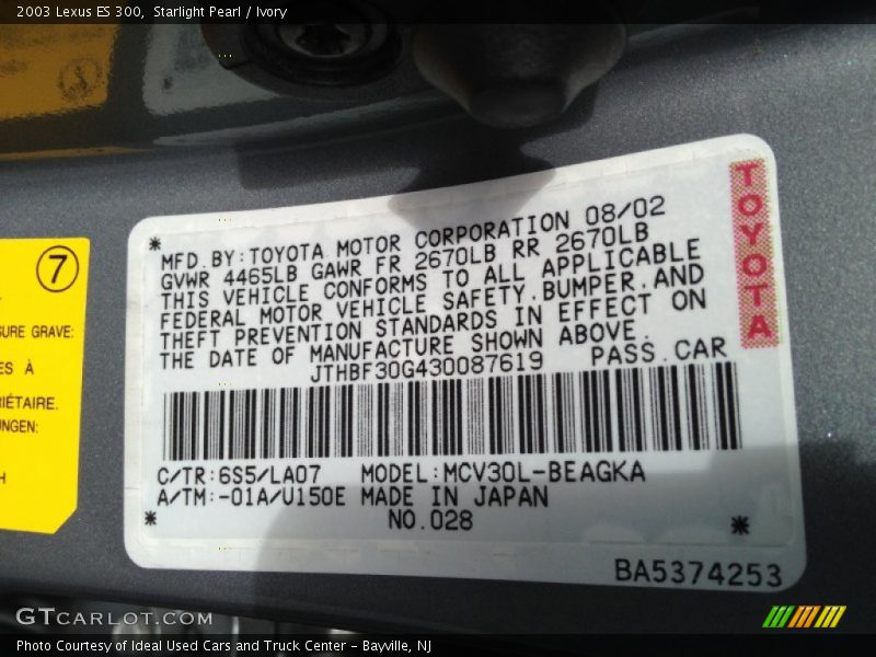 Starlight Pearl / Ivory 2003 Lexus ES 300