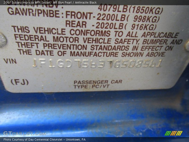 WR Blue Pearl / Anthracite Black 2007 Subaru Impreza WRX Sedan