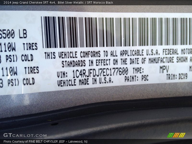 Billet Silver Metallic / SRT Morocco Black 2014 Jeep Grand Cherokee SRT 4x4
