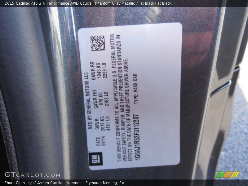 Phantom Gray Metallic / Jet Black/Jet Black 2015 Cadillac ATS 3.6 Performance AWD Coupe