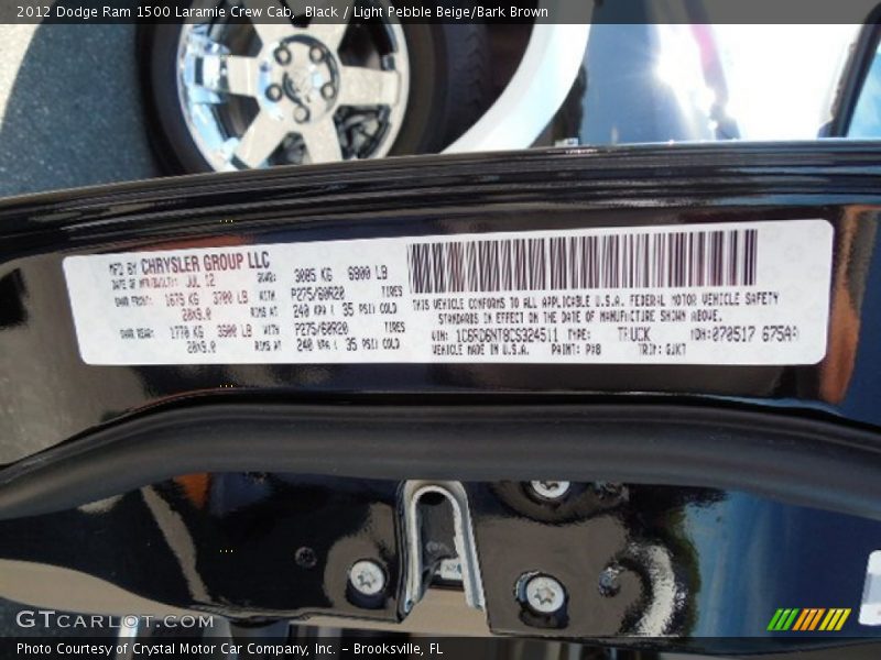 Black / Light Pebble Beige/Bark Brown 2012 Dodge Ram 1500 Laramie Crew Cab
