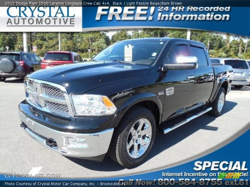 Black / Light Pebble Beige/Bark Brown 2012 Dodge Ram 1500 Laramie Longhorn Crew Cab 4x4