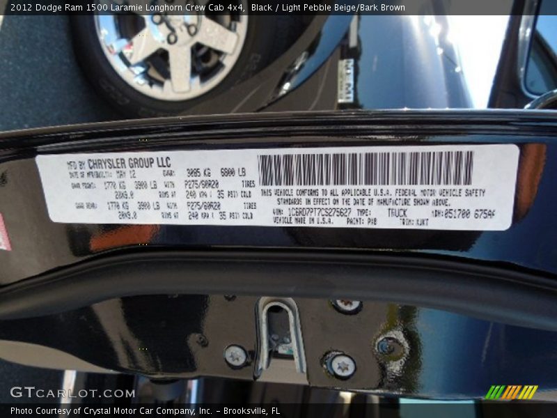 Black / Light Pebble Beige/Bark Brown 2012 Dodge Ram 1500 Laramie Longhorn Crew Cab 4x4