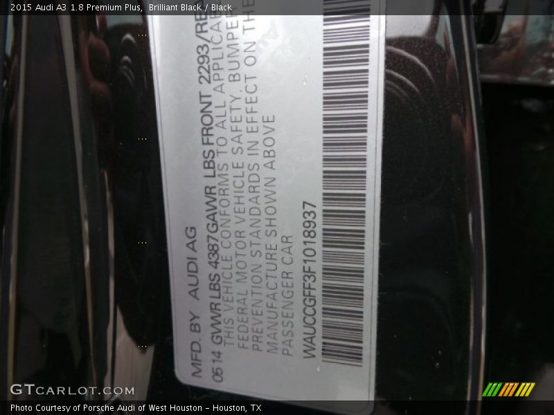 Brilliant Black / Black 2015 Audi A3 1.8 Premium Plus