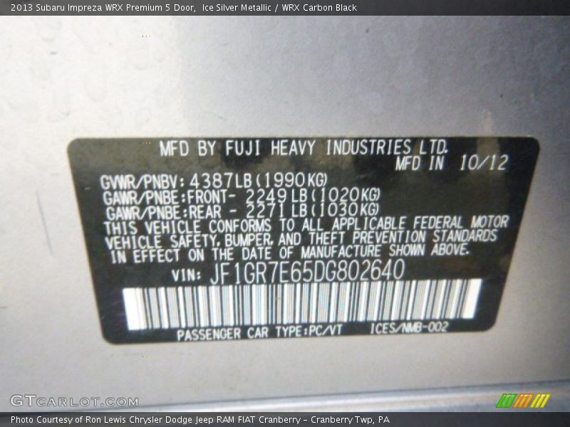 Ice Silver Metallic / WRX Carbon Black 2013 Subaru Impreza WRX Premium 5 Door