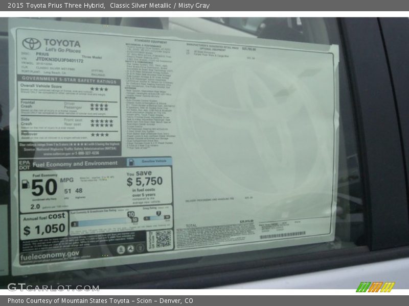 Classic Silver Metallic / Misty Gray 2015 Toyota Prius Three Hybrid