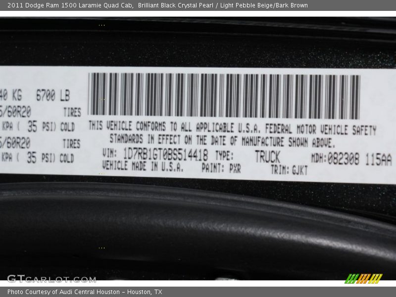 Brilliant Black Crystal Pearl / Light Pebble Beige/Bark Brown 2011 Dodge Ram 1500 Laramie Quad Cab