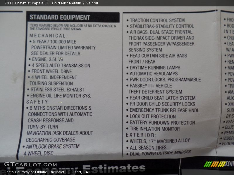 Gold Mist Metallic / Neutral 2011 Chevrolet Impala LT