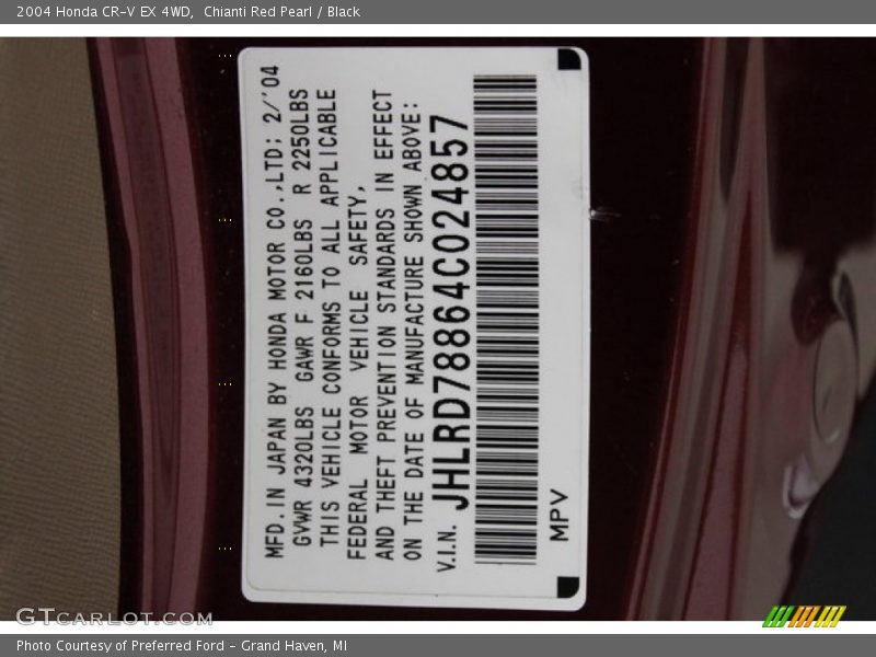 Chianti Red Pearl / Black 2004 Honda CR-V EX 4WD