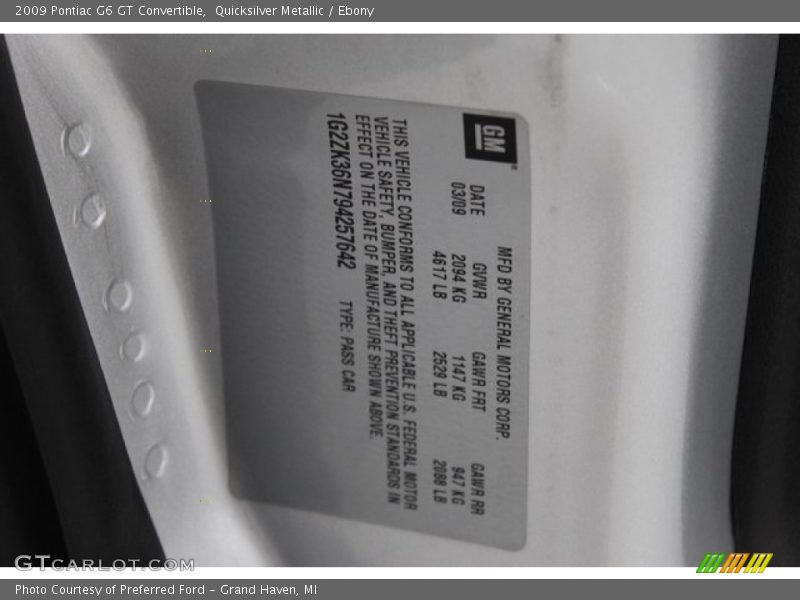 Quicksilver Metallic / Ebony 2009 Pontiac G6 GT Convertible
