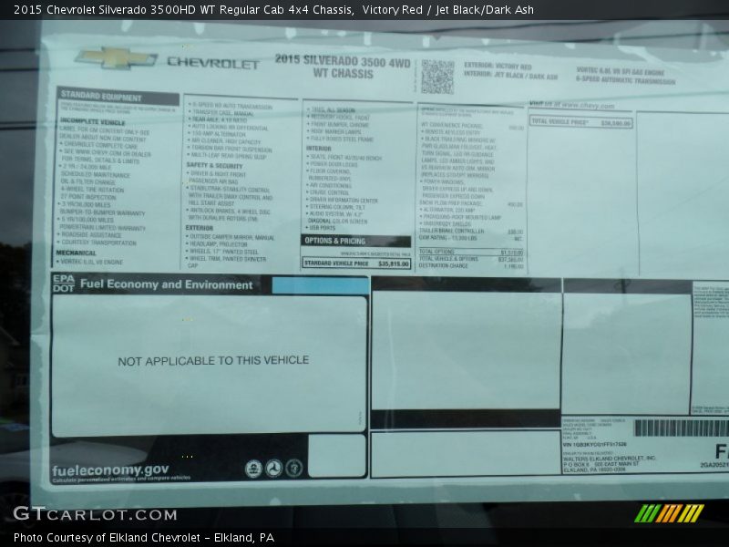  2015 Silverado 3500HD WT Regular Cab 4x4 Chassis Window Sticker