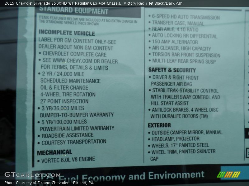  2015 Silverado 3500HD WT Regular Cab 4x4 Chassis Window Sticker