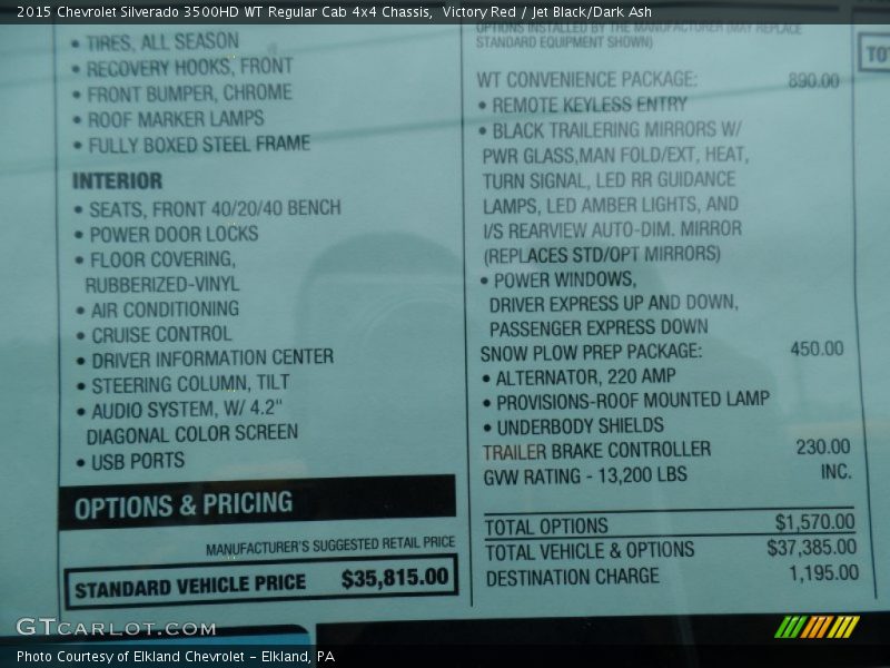  2015 Silverado 3500HD WT Regular Cab 4x4 Chassis Window Sticker