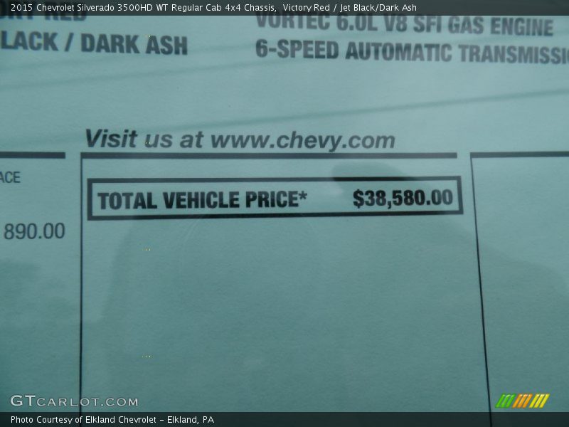  2015 Silverado 3500HD WT Regular Cab 4x4 Chassis Window Sticker