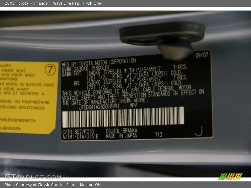 Wave Line Pearl / Ash Gray 2008 Toyota Highlander