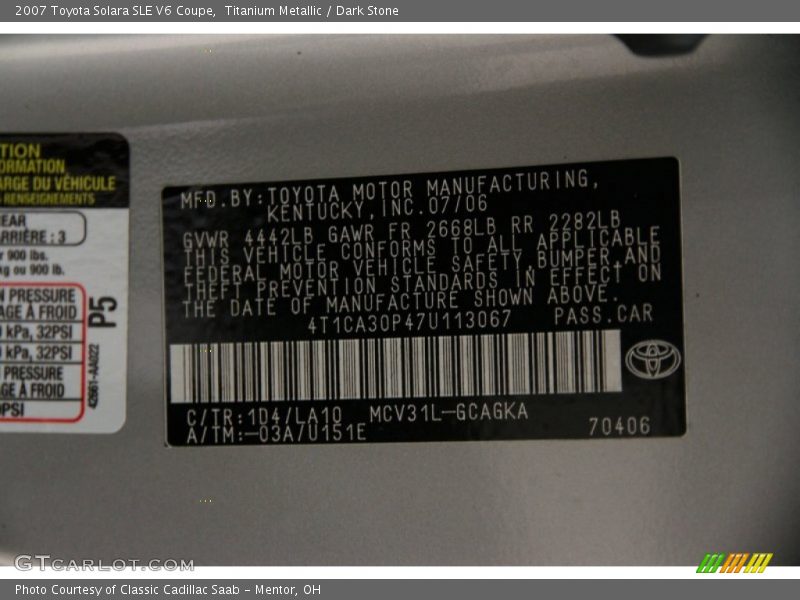 Titanium Metallic / Dark Stone 2007 Toyota Solara SLE V6 Coupe