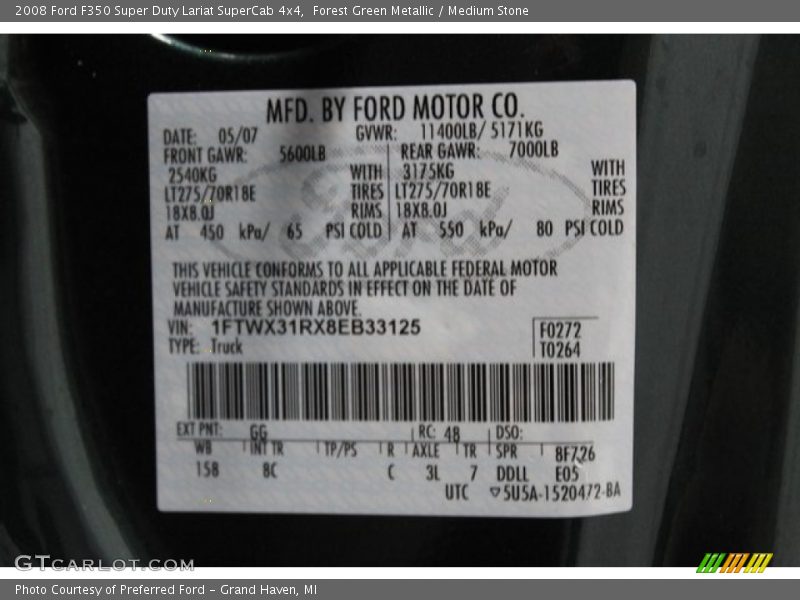 Forest Green Metallic / Medium Stone 2008 Ford F350 Super Duty Lariat SuperCab 4x4