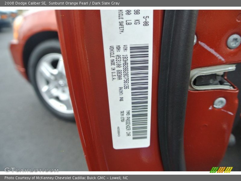 Sunburst Orange Pearl / Dark Slate Gray 2008 Dodge Caliber SE