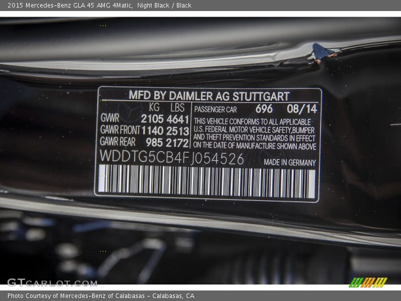 2015 GLA 45 AMG 4Matic Night Black Color Code 696
