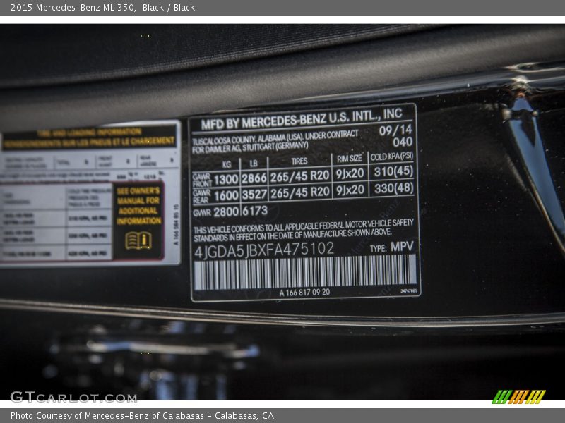 Black / Black 2015 Mercedes-Benz ML 350