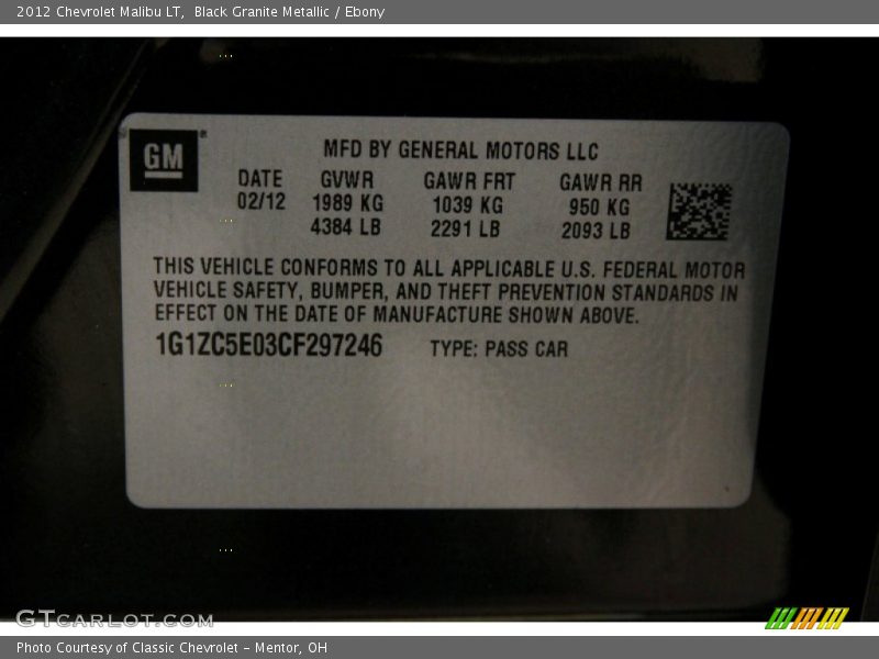 Black Granite Metallic / Ebony 2012 Chevrolet Malibu LT
