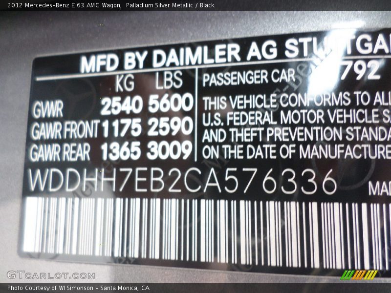 Palladium Silver Metallic / Black 2012 Mercedes-Benz E 63 AMG Wagon