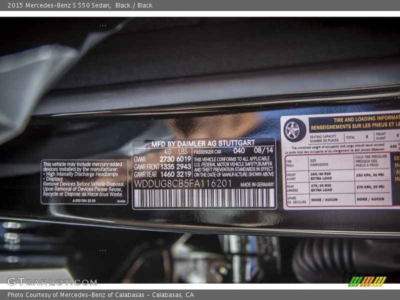 Black / Black 2015 Mercedes-Benz S 550 Sedan
