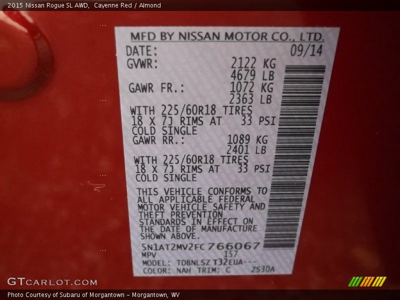 Cayenne Red / Almond 2015 Nissan Rogue SL AWD