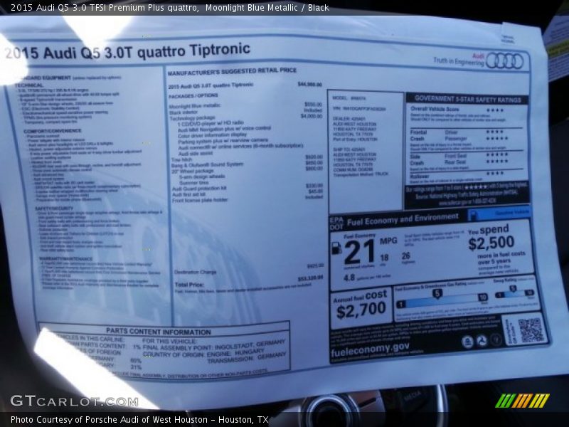 Moonlight Blue Metallic / Black 2015 Audi Q5 3.0 TFSI Premium Plus quattro