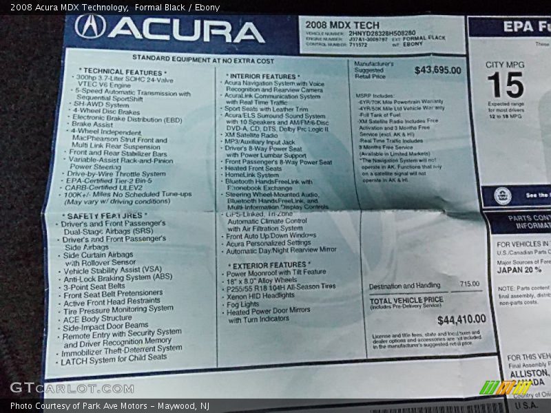 Formal Black / Ebony 2008 Acura MDX Technology