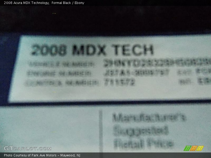 Formal Black / Ebony 2008 Acura MDX Technology