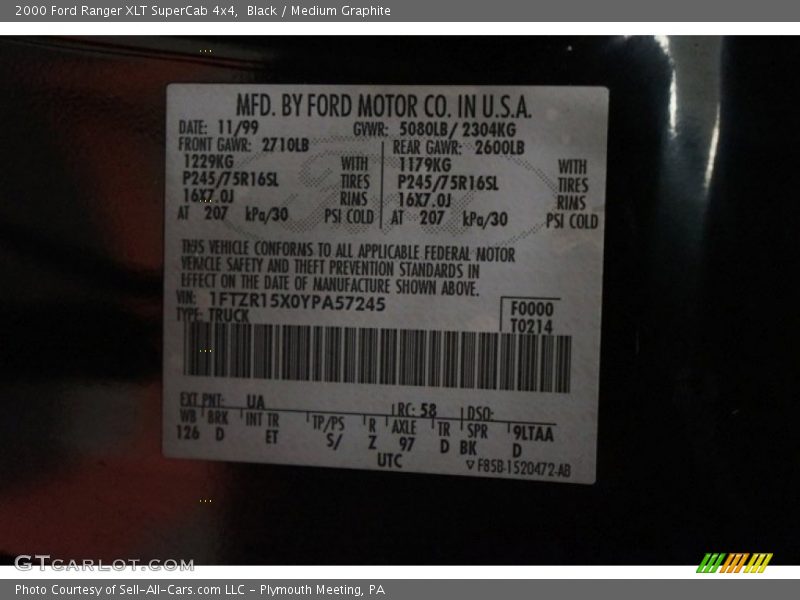 Black / Medium Graphite 2000 Ford Ranger XLT SuperCab 4x4