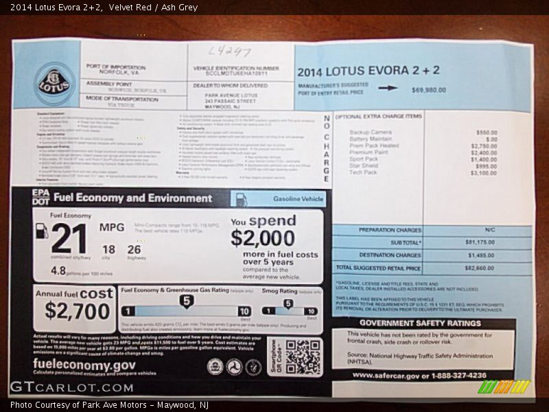  2014 Evora 2+2 Window Sticker