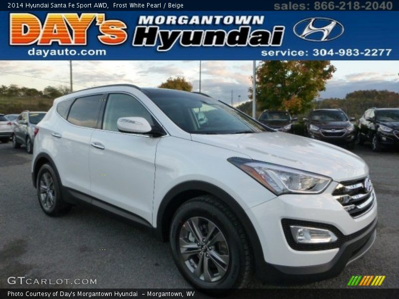 Frost White Pearl / Beige 2014 Hyundai Santa Fe Sport AWD