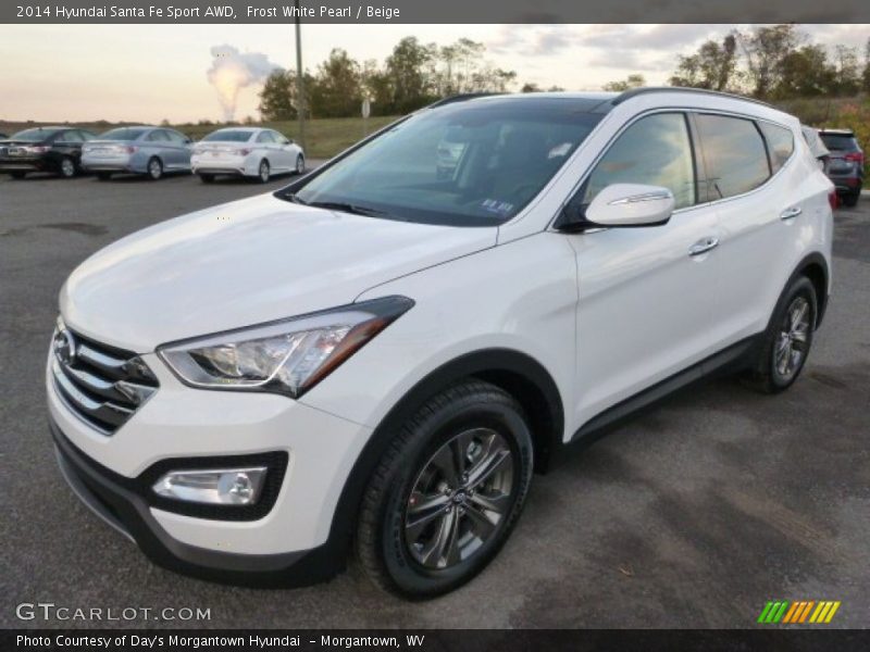 Frost White Pearl / Beige 2014 Hyundai Santa Fe Sport AWD