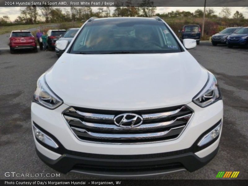Frost White Pearl / Beige 2014 Hyundai Santa Fe Sport AWD