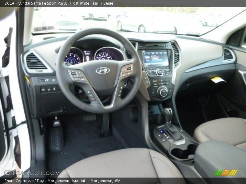 Frost White Pearl / Beige 2014 Hyundai Santa Fe Sport AWD