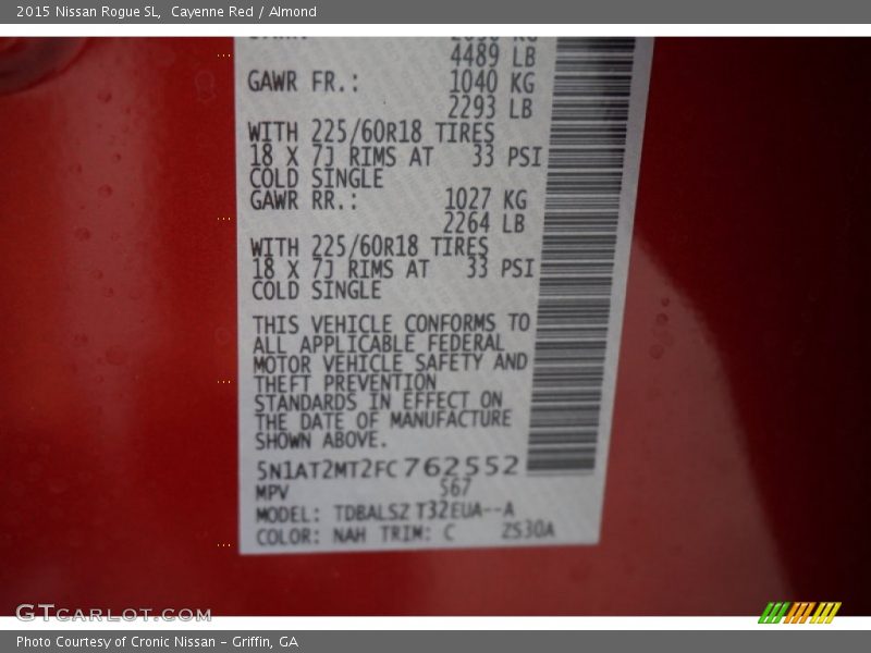 2015 Rogue SL Cayenne Red Color Code NAH