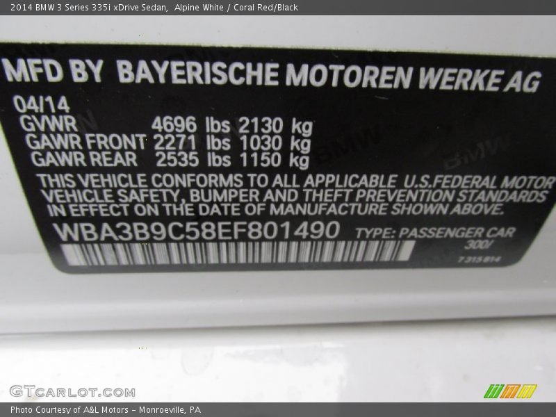 Alpine White / Coral Red/Black 2014 BMW 3 Series 335i xDrive Sedan