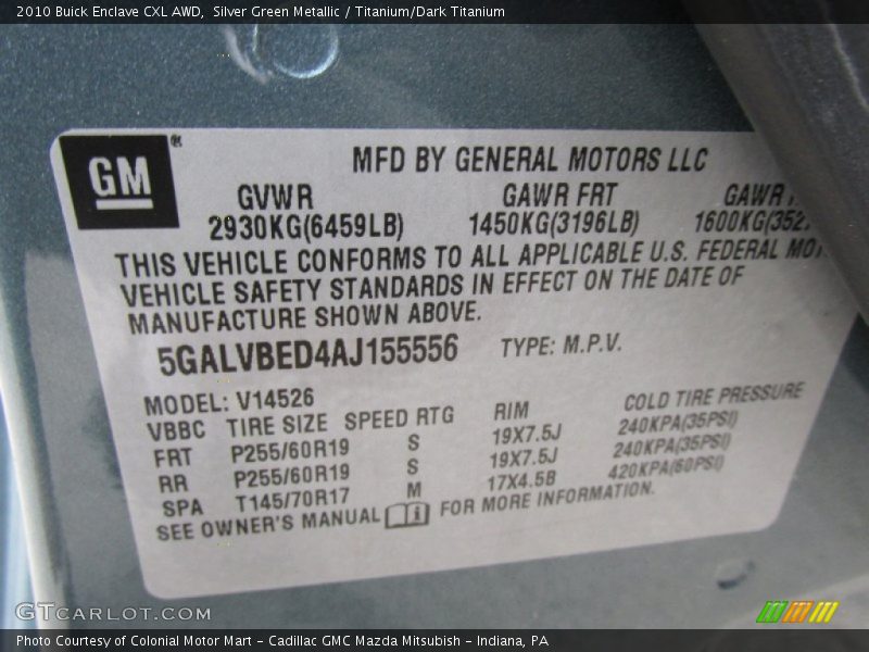 Silver Green Metallic / Titanium/Dark Titanium 2010 Buick Enclave CXL AWD