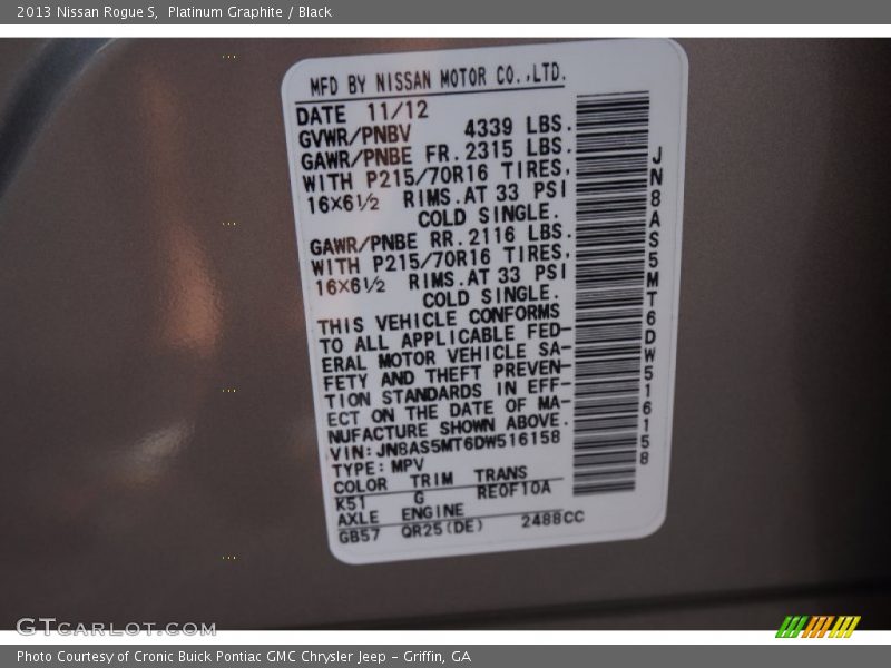 Platinum Graphite / Black 2013 Nissan Rogue S