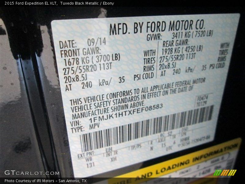 2015 Expedition EL XLT Tuxedo Black Metallic Color Code UH