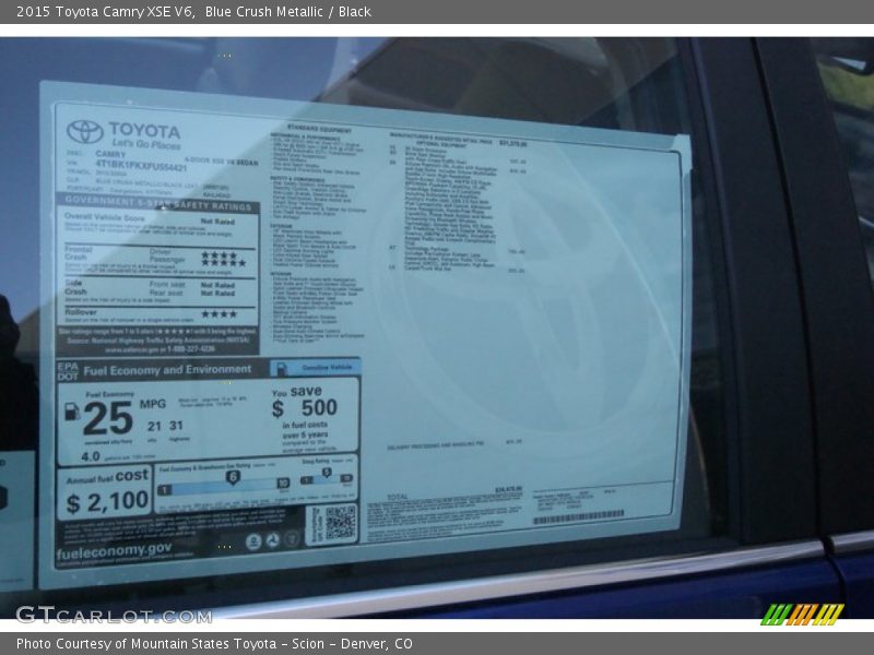  2015 Camry XSE V6 Window Sticker