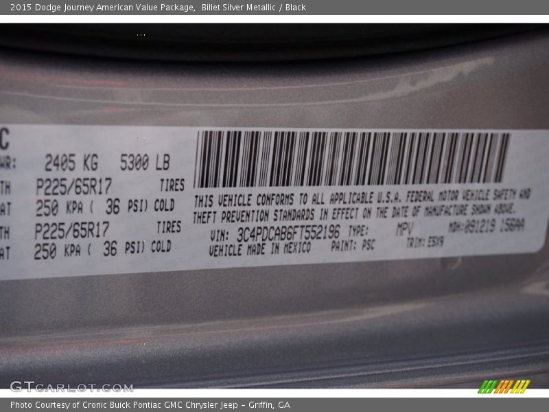 2015 Journey American Value Package Billet Silver Metallic Color Code PSC
