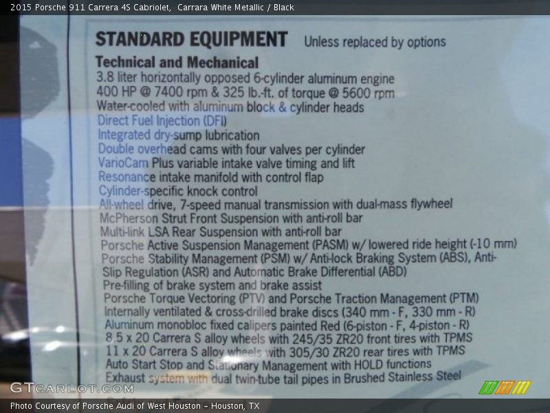  2015 911 Carrera 4S Cabriolet Window Sticker