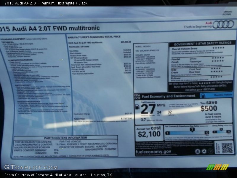 Ibis White / Black 2015 Audi A4 2.0T Premium